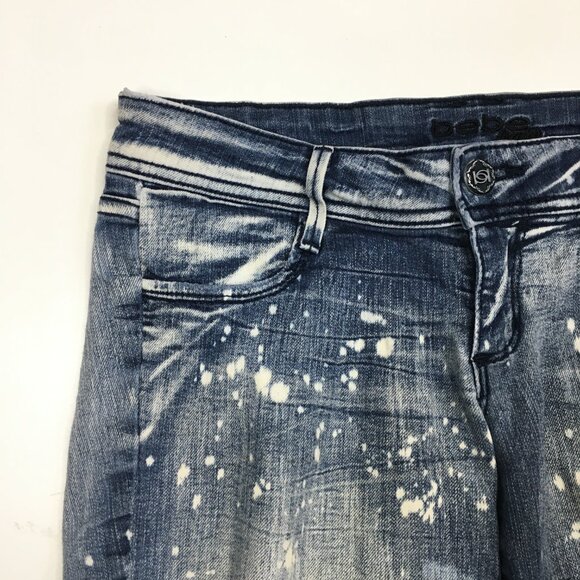 BEBE Medium Wash Bleached Distressed Ripped Knee 5 Pocket Skinny Jeans - Picture 5 of 13